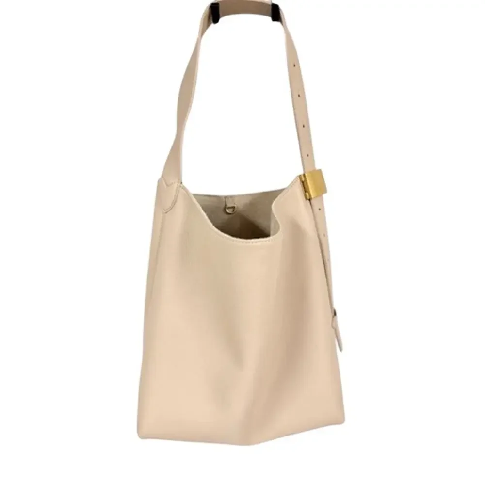 Made in Italy XL Ivory Genuine Leather Hobo Shoulder Bag Gold Hardware Pouch